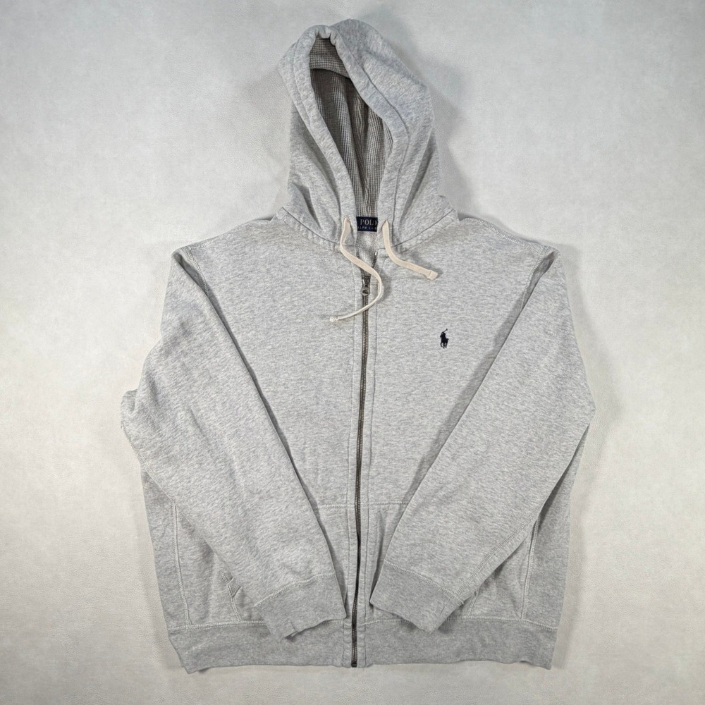 Polo Ralph Lauren Mens XXL Heather Gray Full Zip Hoodie Waffle Lined Fleece